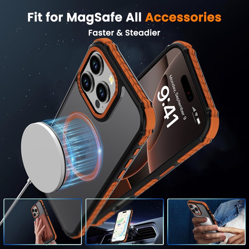 DEERLAMN Strong Magnetic Case for iPhone 16 Pro Max 6.9-Inch,[Compatible with Magsafe][Military Grade Drop Protection] Translucent Matte Shockproof Protective Phone Cover-Frosted Orange - Image 4