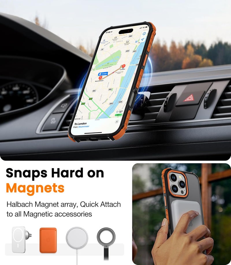 DEERLAMN Strong Magnetic Case for iPhone 16 Pro Max 6.9-Inch,[Compatible with Magsafe][Military Grade Drop Protection] Translucent Matte Shockproof Protective Phone Cover-Frosted Orange - Image 5