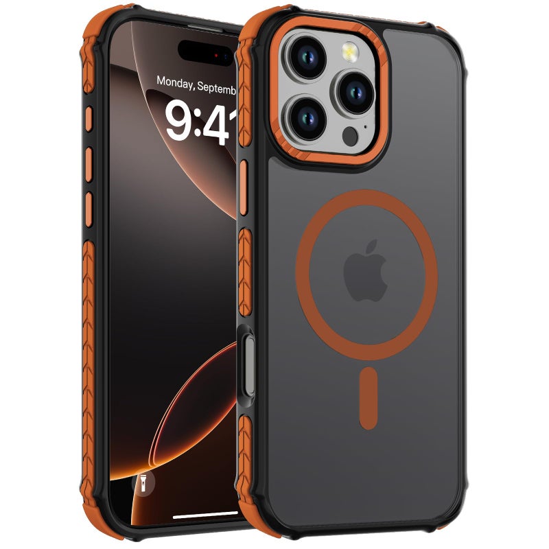 DEERLAMN Strong Magnetic Case for iPhone 16 Pro Max 6.9-Inch,[Compatible with Magsafe][Military Grade Drop Protection] Translucent Matte Shockproof Protective Phone Cover-Frosted Orange - Image 1