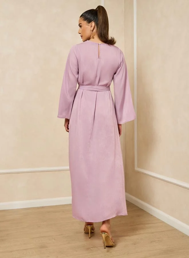 Styli Sequins Embellished Round Neck A-Line Jalabiya with Belt