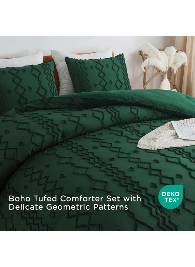 Andency Andency Comforter King Size Emerald Green Set (104x90 Inch)  3 Pieces(1 Boho Comforter  2 Pillowcases) Dark Forest Green Tufted Farmhouse Comforter  Soft Microfiber Geometric Comforter Bedding Set  - Image 4