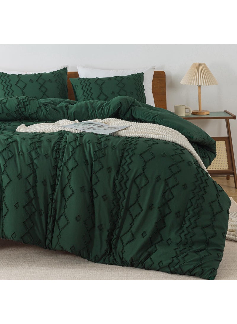 Andency Andency Comforter King Size Emerald Green Set (104x90 Inch)  3 Pieces(1 Boho Comforter  2 Pillowcases) Dark Forest Green Tufted Farmhouse Comforter  Soft Microfiber Geometric Comforter Bedding Set  - Image 2