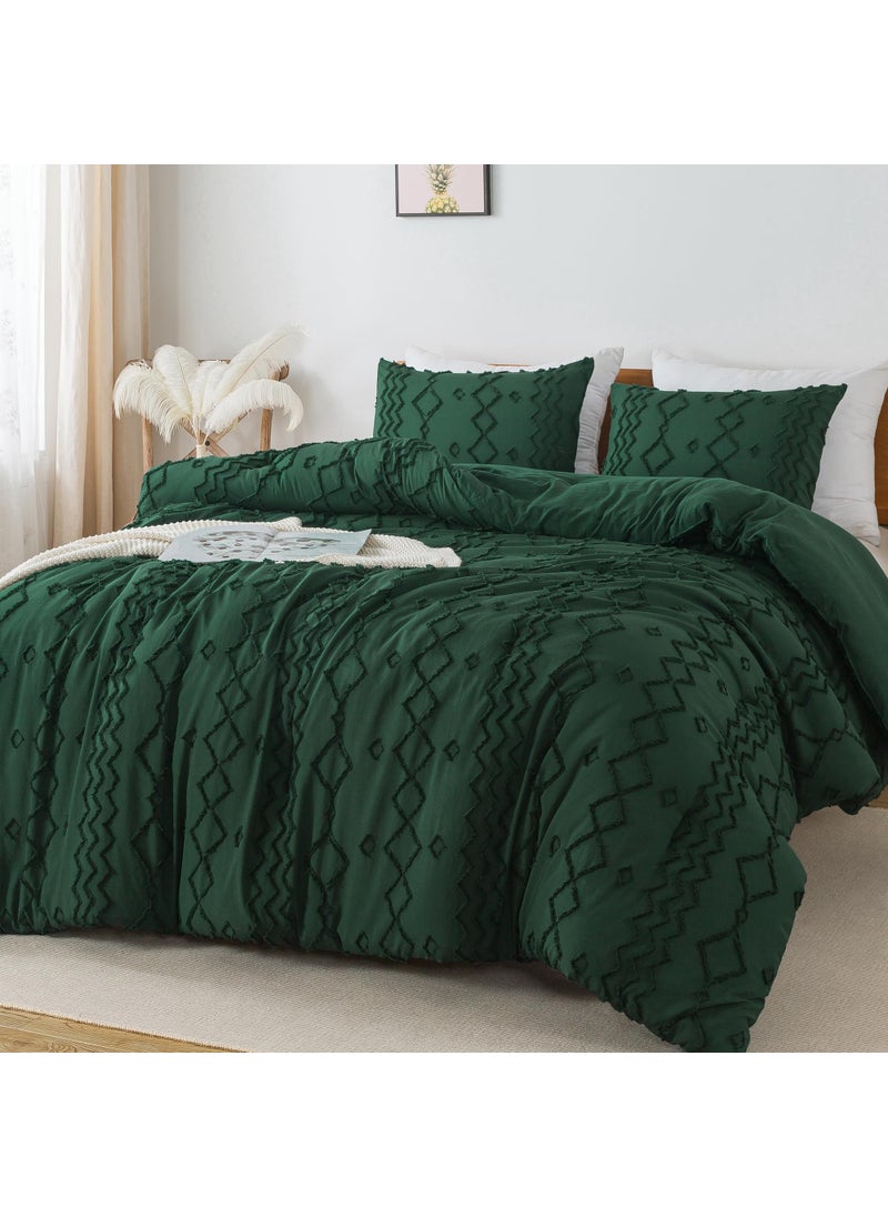 Andency Andency Comforter King Size Emerald Green Set (104x90 Inch)  3 Pieces(1 Boho Comforter  2 Pillowcases) Dark Forest Green Tufted Farmhouse Comforter  Soft Microfiber Geometric Comforter Bedding Set  - Image 3