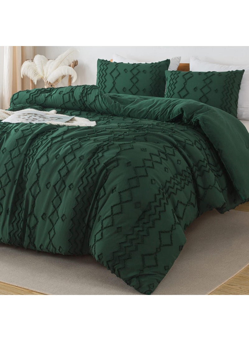 Andency Andency Comforter King Size Emerald Green Set (104x90 Inch)  3 Pieces(1 Boho Comforter  2 Pillowcases) Dark Forest Green Tufted Farmhouse Comforter  Soft Microfiber Geometric Comforter Bedding Set  - Image 1