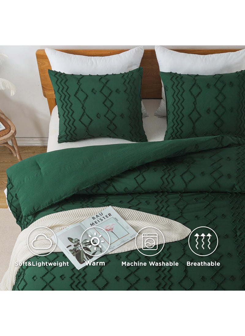 Andency Andency Comforter King Size Emerald Green Set (104x90 Inch)  3 Pieces(1 Boho Comforter  2 Pillowcases) Dark Forest Green Tufted Farmhouse Comforter  Soft Microfiber Geometric Comforter Bedding Set  - Image 5