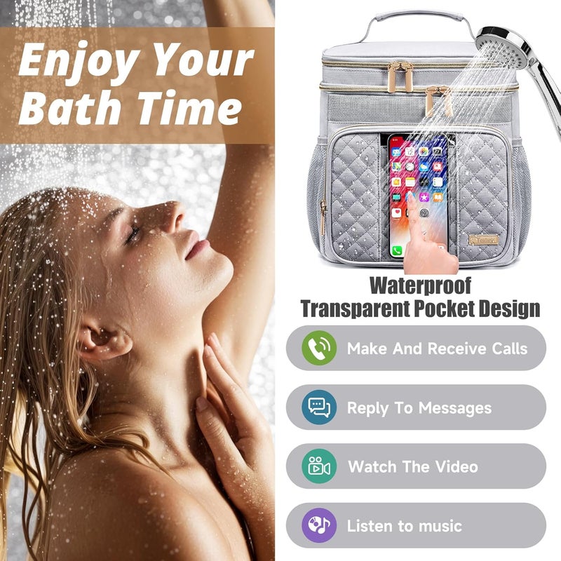 Tealari Large Toiletry Bag for Women Men,Bathroom Bag,Water Resistant Shower Bag,Makeup Bag,Portable Shower Caddy for College Dorm,Hanging Travel Toiletry Bag with Transparent Waterproof Phone Pocket - Image 3