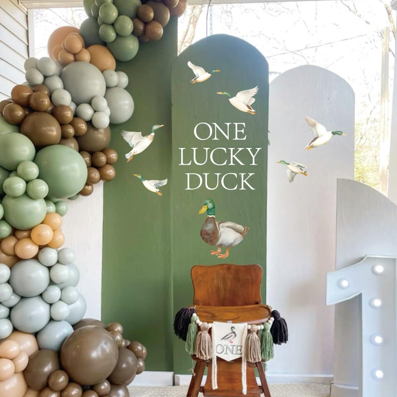FYSUIMU One Lucky Duck First Birthday Decal Mallard Duck Backdrop Party Stickers Animal Theme 1st Birthday Sign Decal for Balloon Arch Baby Shower - Image 1