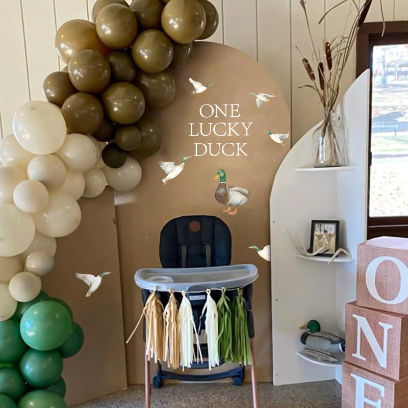 FYSUIMU One Lucky Duck First Birthday Decal Mallard Duck Backdrop Party Stickers Animal Theme 1st Birthday Sign Decal for Balloon Arch Baby Shower - Image 5