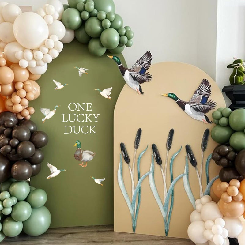 FYSUIMU One Lucky Duck First Birthday Decal Mallard Duck Backdrop Party Stickers Animal Theme 1st Birthday Sign Decal for Balloon Arch Baby Shower - Image 4