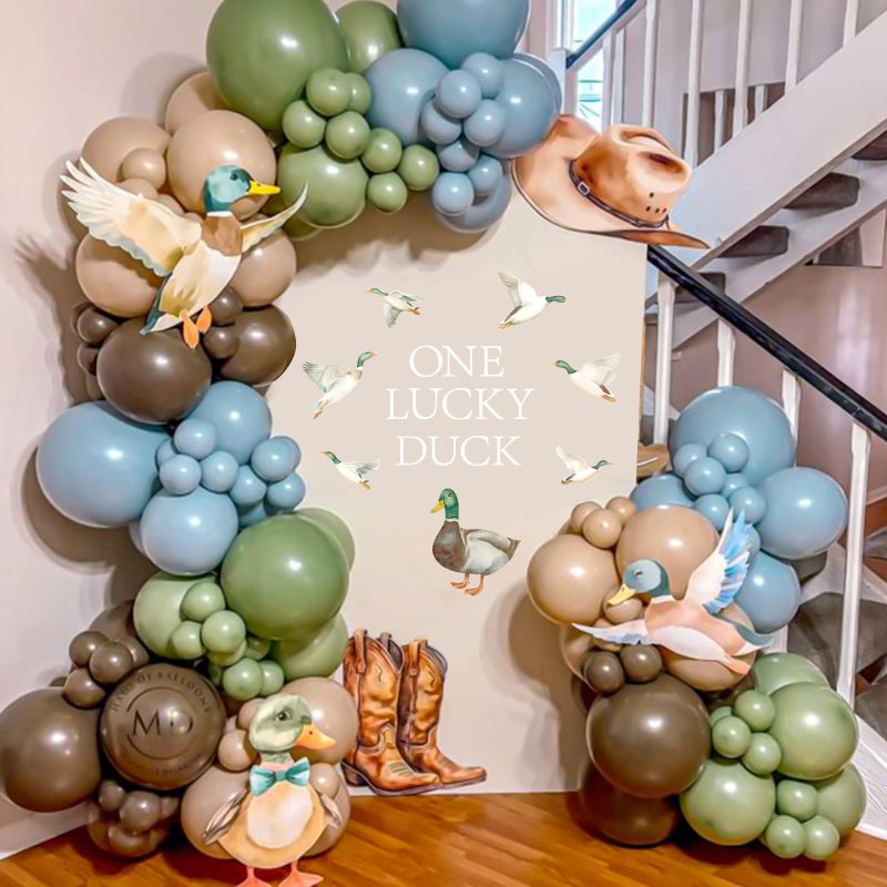 FYSUIMU One Lucky Duck First Birthday Decal Mallard Duck Backdrop Party Stickers Animal Theme 1st Birthday Sign Decal for Balloon Arch Baby Shower - Image 3