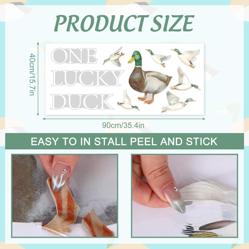 FYSUIMU One Lucky Duck First Birthday Decal Mallard Duck Backdrop Party Stickers Animal Theme 1st Birthday Sign Decal for Balloon Arch Baby Shower - Image 2