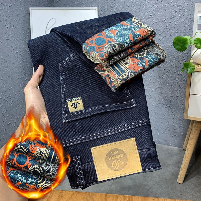 Embroidered Denim Jeans Men Spring Summer Trendy 6008 blue gray printed velvet 