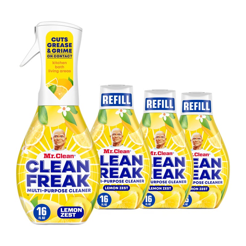 Mr Clean Mr. Clean Clean Freak Multi Surface Cleaning Spray, Deep Cleaning Mist Starter Kit and Refill Bundle, Lemon Zest Scent, 64 fl oz - Image 1