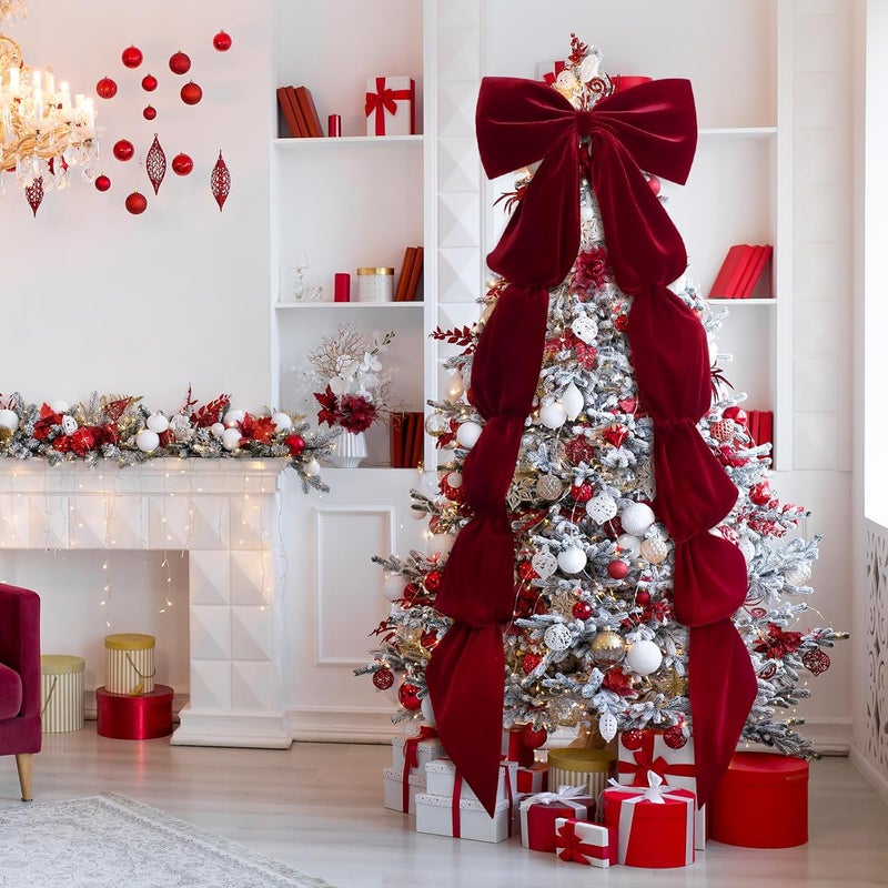 Knitgrip Extra Large Velvet Christmas Tree Topper Bow Giant Bow with Long Streamers Oversized Wrapping Gifts for Holiday Party Xmas Tree Wedding Home Decorations(Red,118 Inch) - Image 4