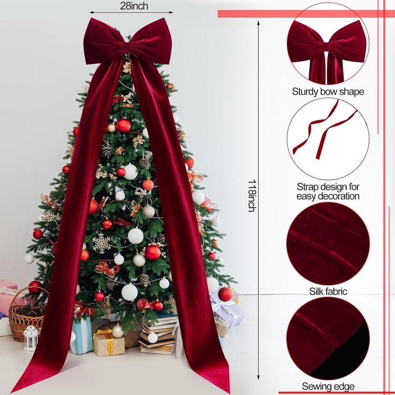 Knitgrip Extra Large Velvet Christmas Tree Topper Bow Giant Bow with Long Streamers Oversized Wrapping Gifts for Holiday Party Xmas Tree Wedding Home Decorations(Red,118 Inch) - Image 3