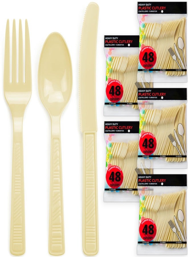 DecorRack Plastic Cutlery Set, Cream Colored Plastic Silverware Sets for Parties, 240 Piece Bulk Heavy Duty Utensils (Cream, 240 Pieces) - Image 2