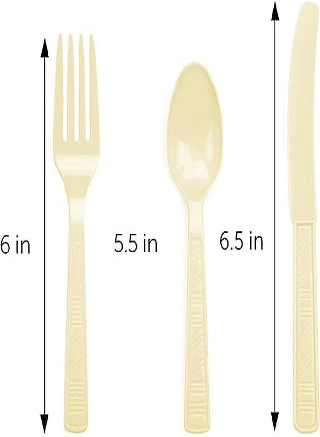 DecorRack Plastic Cutlery Set, Cream Colored Plastic Silverware Sets for Parties, 240 Piece Bulk Heavy Duty Utensils (Cream, 240 Pieces) - Image 3