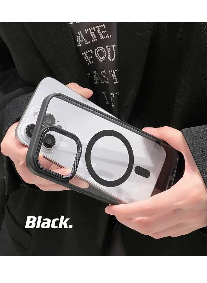 Magsafe Luxury Metal Lens Camera Protection Magsafe Phone Case for iPhone 15 Pro Wireless Charging Cover - Clear Back Slim -Black - Image 2