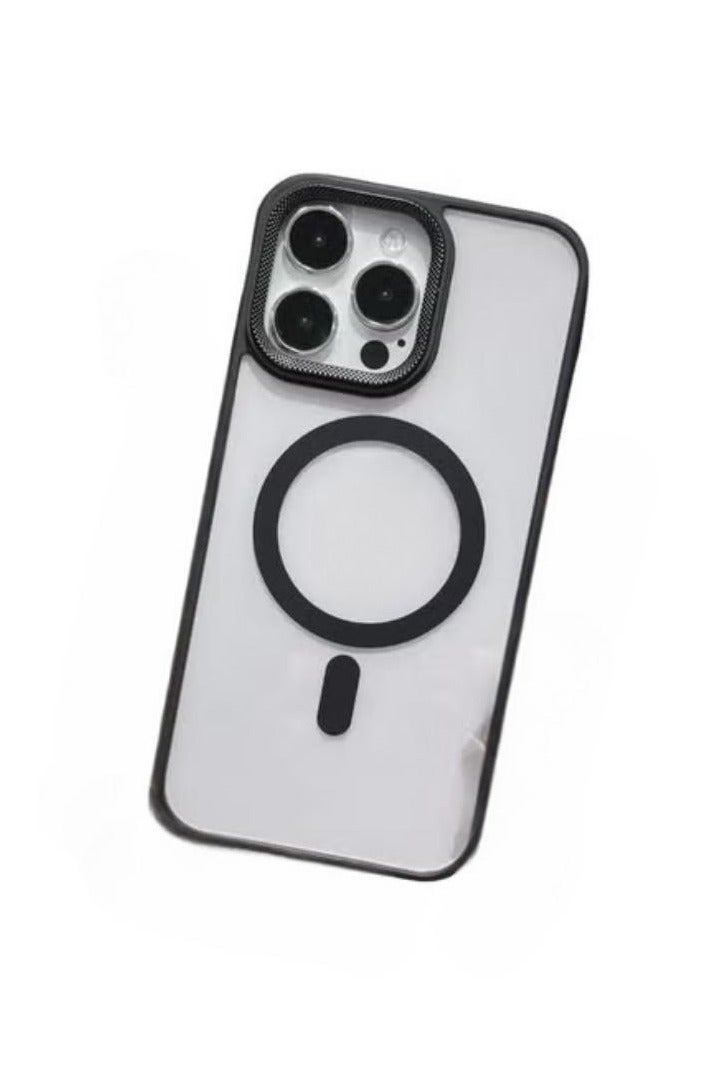 Magsafe Luxury Metal Lens Camera Protection Magsafe Phone Case for iPhone 15 Pro Wireless Charging Cover - Clear Back Slim -Black - Image 1