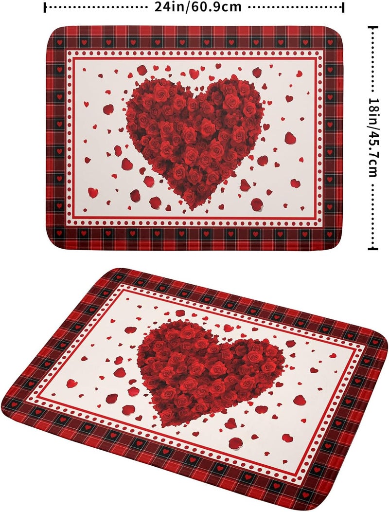 Giwawa Love Heart Dish Drying Mat 18x24 inch Valentines Day Red Rose Flowers Dish Drainer Mats Red Black Buffalo Plaids Absorbent Dish Drying Pad for Kitchen Countertop Wedding Large Decor - Image 2