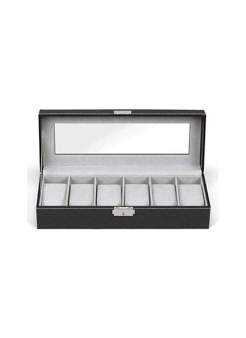 Watch Box 6 Slot PU Leather Top Glass Display Watch Storage Jewllery Case Organizer