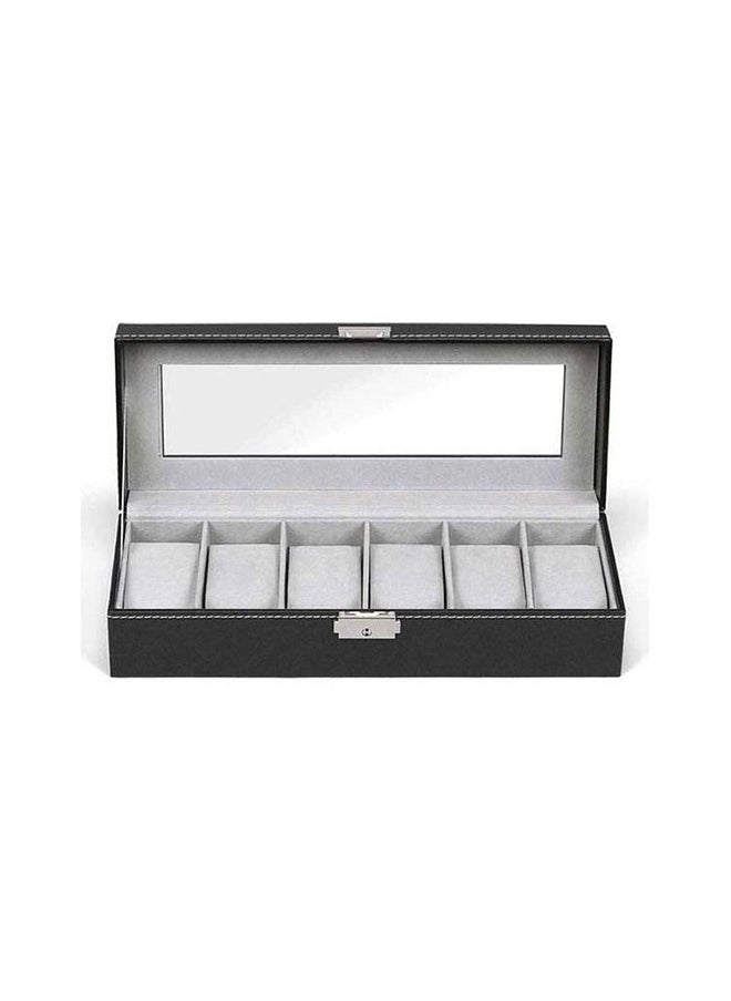 Watch Box 6 Slot PU Leather Top Glass Display Watch Storage Jewllery Case Organizer