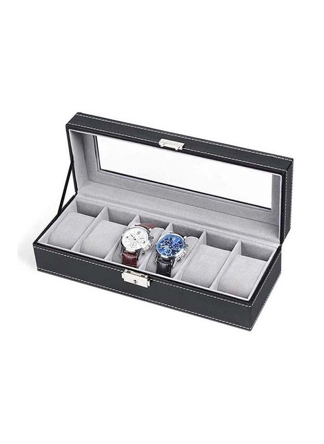 Watch Box 6 Slot PU Leather Top Glass Display Watch Storage Jewllery Case Organizer