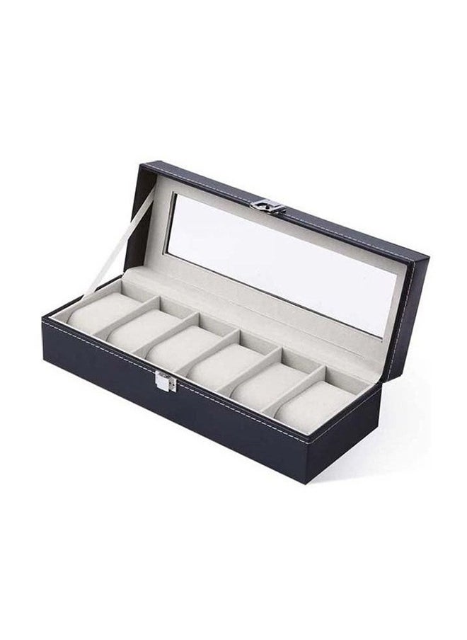 Watch Box 6 Slot PU Leather Top Glass Display Watch Storage Jewllery Case Organizer