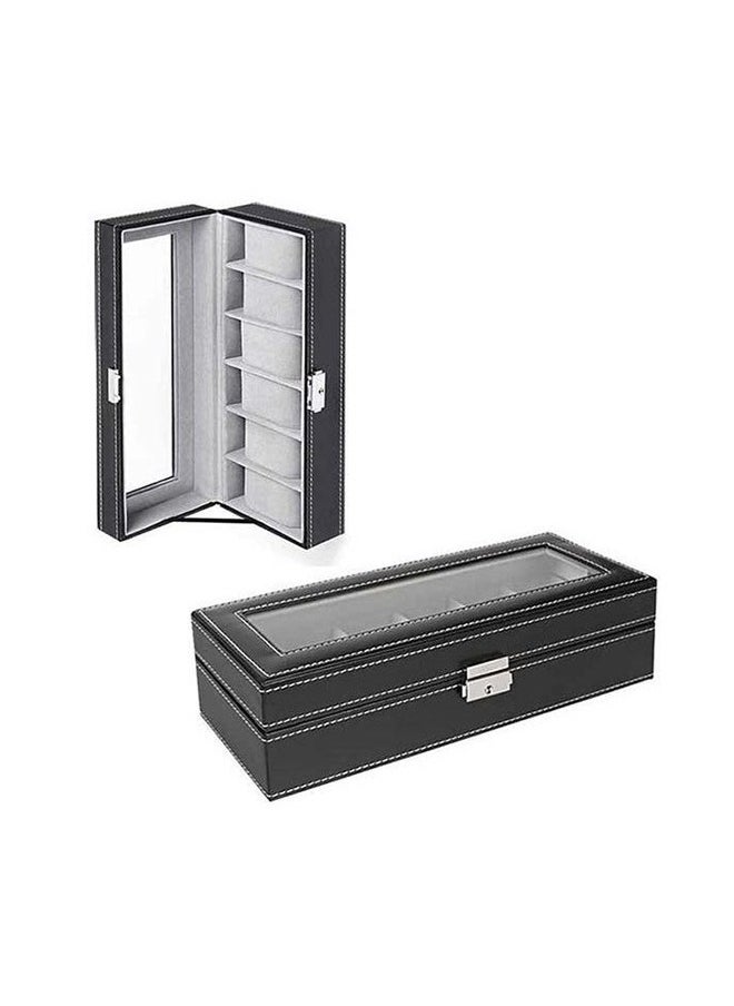 Watch Box 6 Slot PU Leather Top Glass Display Watch Storage Jewllery Case Organizer