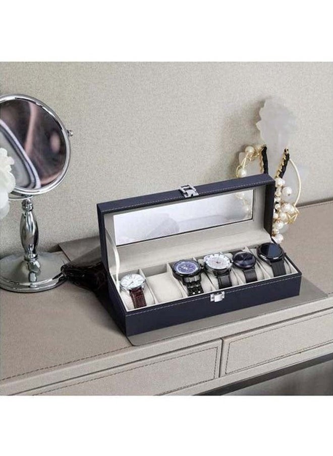 Watch Box 6 Slot PU Leather Top Glass Display Watch Storage Jewllery Case Organizer