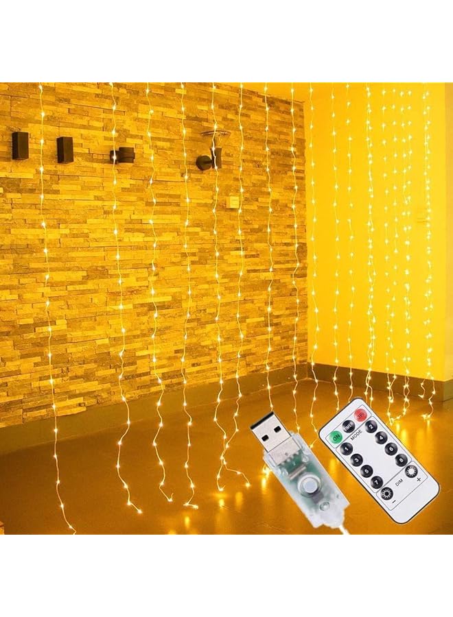 erorex 300 Leds Curtain String Lights 8 Lightning Modes Usb Powered Fairy String Lights With Timer Function For Bedroom Wedding Party Decor Warm White - Image 1