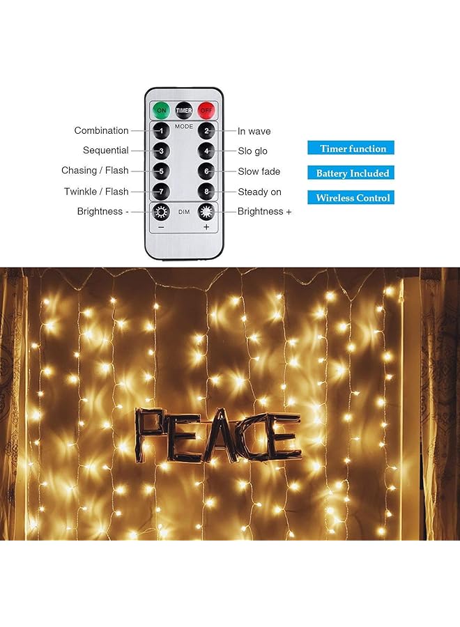 erorex 300 Leds Curtain String Lights 8 Lightning Modes Usb Powered Fairy String Lights With Timer Function For Bedroom Wedding Party Decor Warm White - Image 3