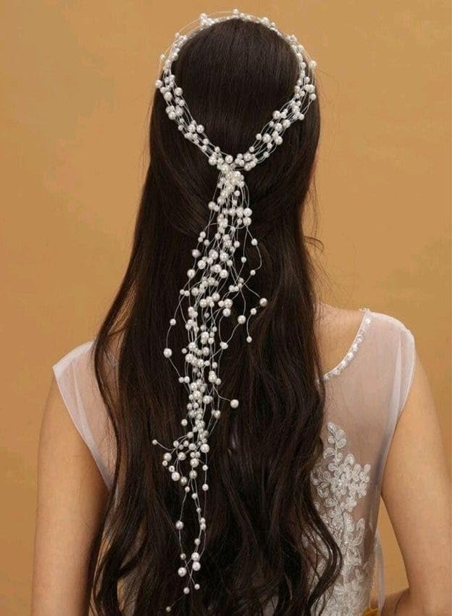 VORSET 1 Pcs Handmade Pearl Hair Vine for Bride | Elegant Hair Accessories for Wedding, Party & Festivals | for Girls with Long Wavy Hair - Image 4