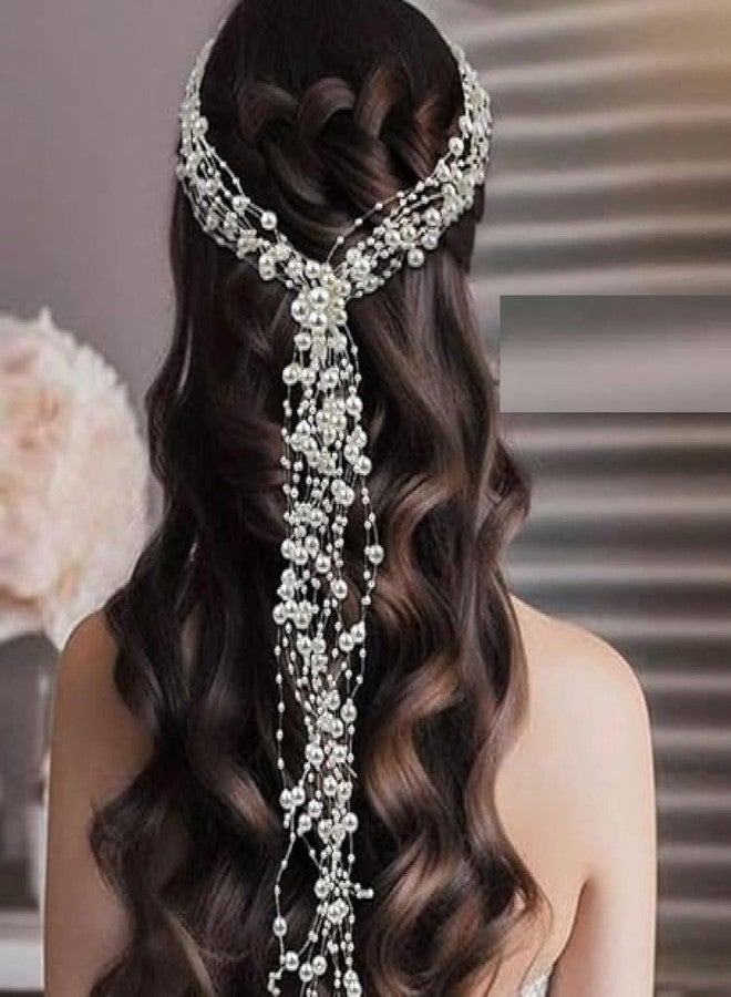 VORSET 1 Pcs Handmade Pearl Hair Vine for Bride | Elegant Hair Accessories for Wedding, Party & Festivals | for Girls with Long Wavy Hair - Image 1