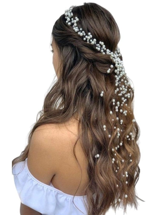 VORSET 1 Pcs Handmade Pearl Hair Vine for Bride | Elegant Hair Accessories for Wedding, Party & Festivals | for Girls with Long Wavy Hair - Image 2