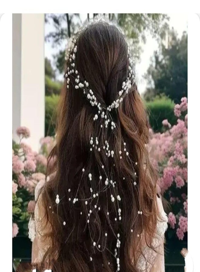 VORSET 1 Pcs Handmade Pearl Hair Vine for Bride | Elegant Hair Accessories for Wedding, Party & Festivals | for Girls with Long Wavy Hair - Image 5