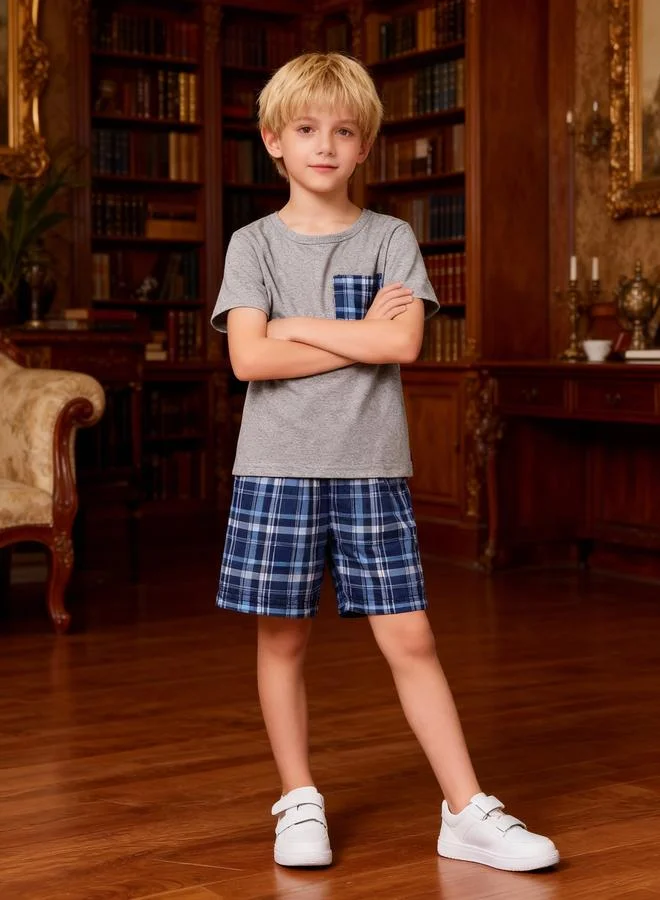 Take Two  Boys Checked Pocket Shirt And Shorts Pyjama Set for Men | Best Price UAE