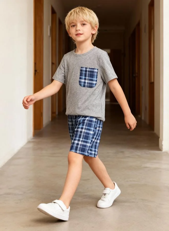 Take Two Boys Checked Pocket Shirt and Shorts Pyjama Set