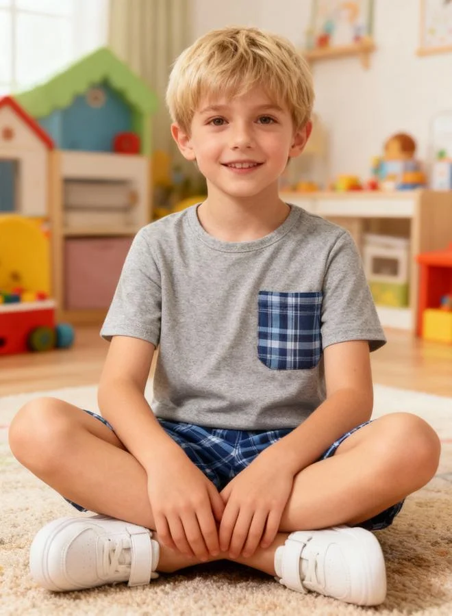 Take Two  Boys Checked Pocket Shirt And Shorts Pyjama Set for Men | Best Price UAE