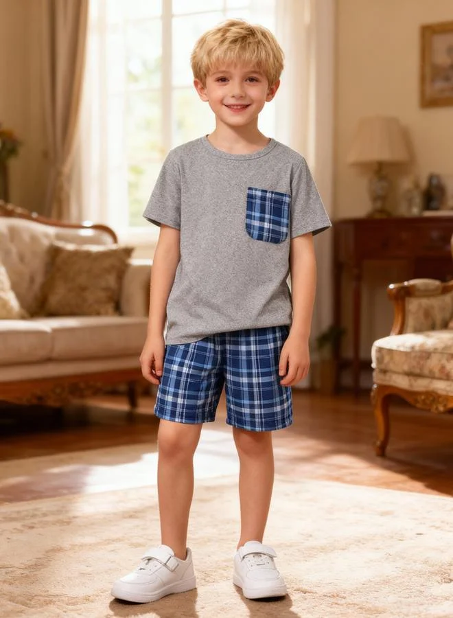 Take Two  Boys Checked Pocket Shirt And Shorts Pyjama Set for Men | Best Price UAE