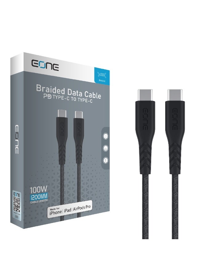 EONE USB-C to USB-C Cable 100W 1.2M Black, PD Fast Charging Type-C Cable, Nylon Braided Durable Cable for Laptop, Tablet & Smartphone - Image 4