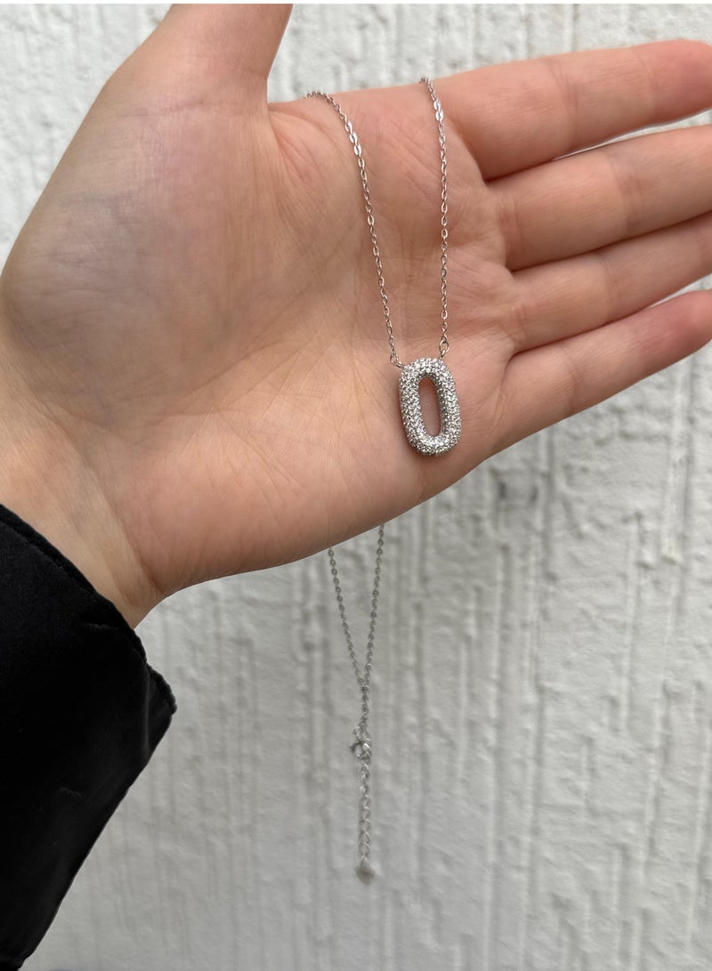 Al Kasr Jewelry Radiant Oval Zircon Necklace - Sterling Silver 925 - Plated Rhodium White Gold 18K - Elegant Design  - Image 4