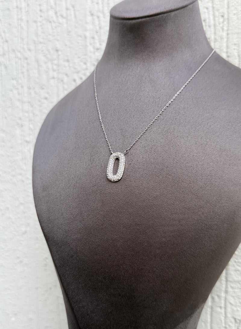 Al Kasr Jewelry Radiant Oval Zircon Necklace - Sterling Silver 925 - Plated Rhodium White Gold 18K - Elegant Design  - Image 1