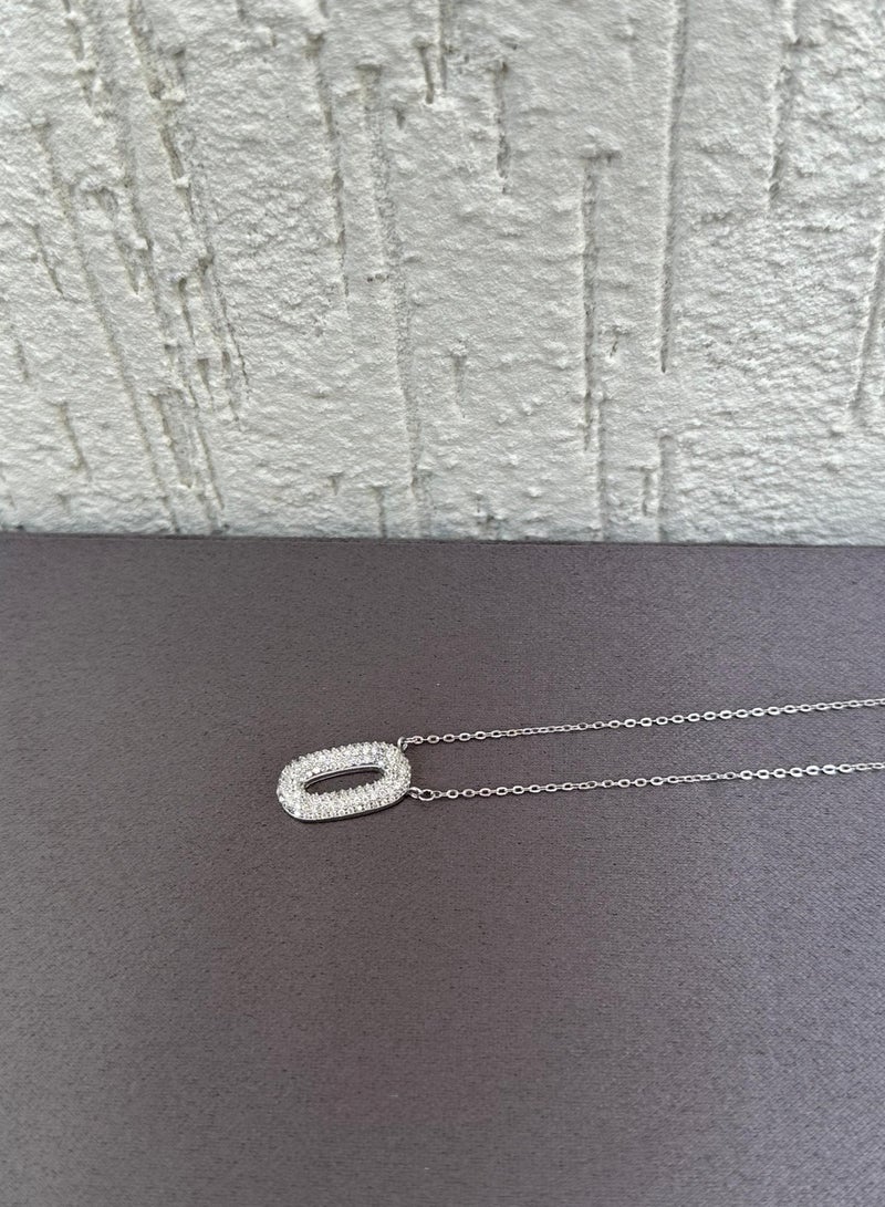 Al Kasr Jewelry Radiant Oval Zircon Necklace - Sterling Silver 925 - Plated Rhodium White Gold 18K - Elegant Design  - Image 3