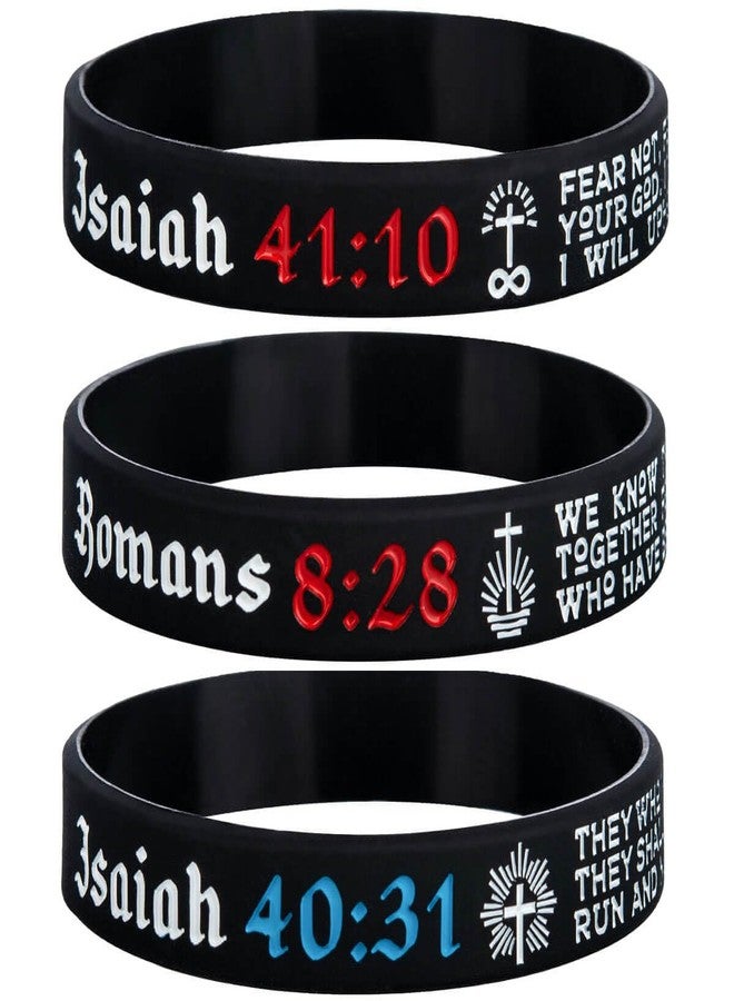 Sainstone Power of Faith ISAIAH 41:10, ROMANS 8:28, ISAIAH 40:31 Bible Verse Silicone Bracelets - Christian Scriptures Motivational Wristbands Chaplain Gifts for Men Women (Men 8") - Image 2