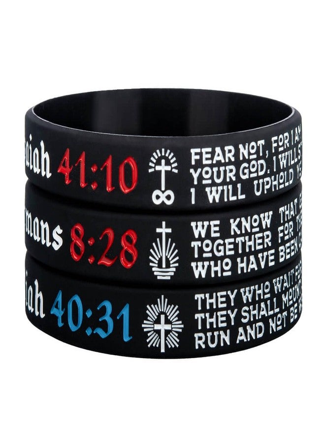 Sainstone Power of Faith ISAIAH 41:10, ROMANS 8:28, ISAIAH 40:31 Bible Verse Silicone Bracelets - Christian Scriptures Motivational Wristbands Chaplain Gifts for Men Women (Men 8") - Image 3