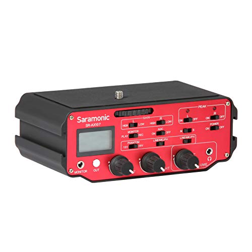 Saramonic SR-AX107 2 Channel Transformer XLR Audio Adapter with Phantom Power & Monitor (Red/Black), AX-107 - Image 1
