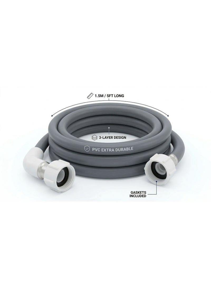 971 Junction 1.5M Universal Washing Machine & Dishwasher Inlet Hose, Standard 3/4 inch Fitting Premium Heavy Duty Flexible 150cm Pipe with 90 Degree Space-Saving Bend - Heavy Duty, Explosion-Proof, Flexible Grey Extension Tube - Image 4