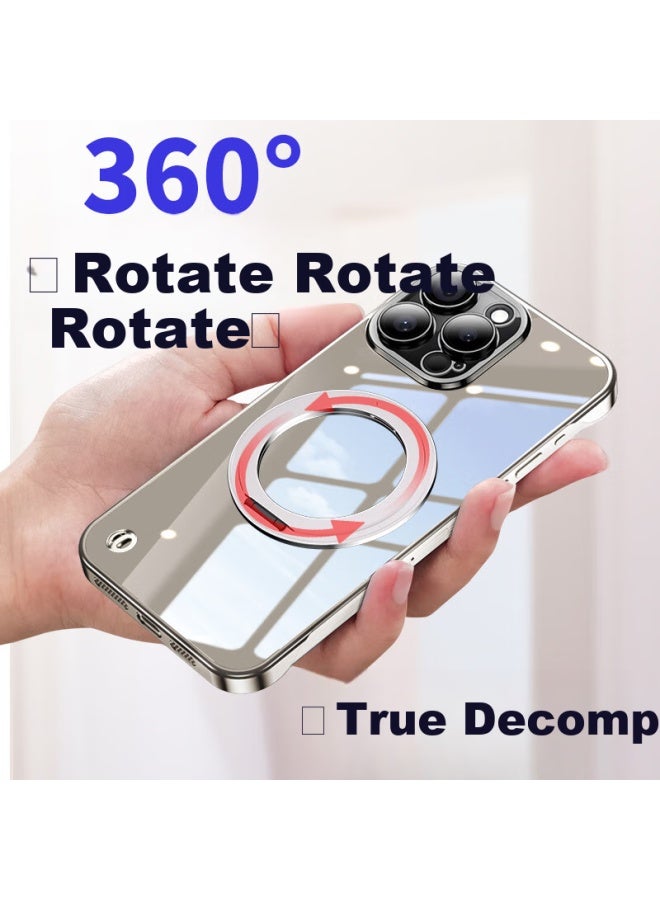 Hongzhuo Magnetic Detachable Stand For Apple 16 Pro Phone Case Iphone 16 Pro Protective Cover Electroplated Frameless Ultra-Thin Anti-Drop Rotating Support Shell Titanium Black - Image 1