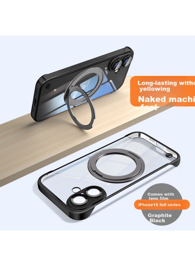 Hongzhuo Magnetic Detachable Stand For Apple 16 Pro Phone Case Iphone 16 Pro Protective Cover Electroplated Frameless Ultra-Thin Anti-Drop Rotating Support Shell Titanium Black - Image 3